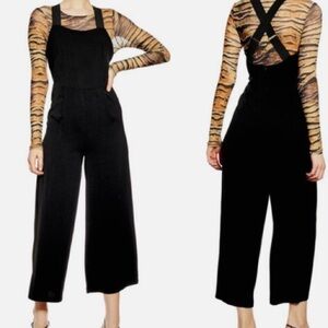 Topshop black wide leg sleeveless crisscross straps jumpsuit